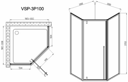 Душевой уголок Vincea Penta 100х100 VSP-3P100CLB профиль Черный стекло прозрачное 