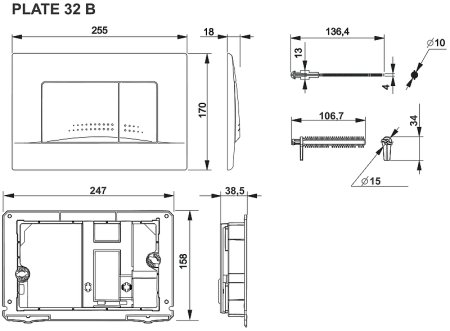 Клавиша смыва Roca Active 32B 8901130B6 Черная матовая 
