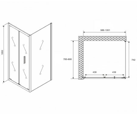 Душевой уголок Abber Sonnenstrand 100х80 AG07100B-S80B профиль Черный стекло прозрачное 
