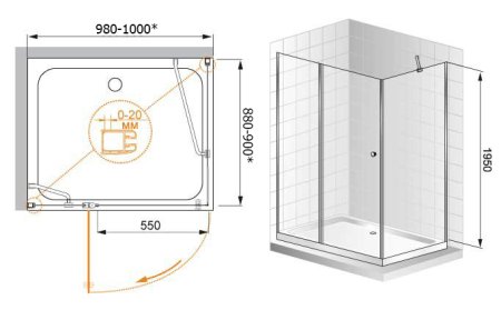 Душевой уголок Cezares Elena W AH1 100/90 P Cr R 