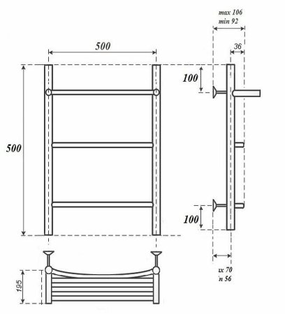 Электрический полотенцесушитель Point Афина PN04155PE П2 500x500 с полкой левый/правый Хром 