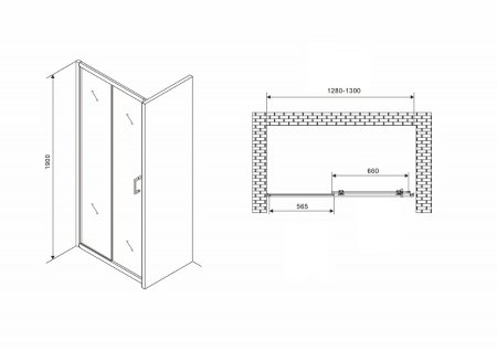 Душевая дверь Abber Schwarzer Diamant 130 AG30130B5 профиль Черный стекло прозрачное 