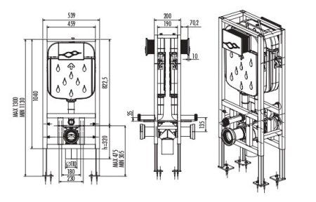 Система инсталляции для подвесных унитазов Creavit GR5005 двусторонняя 
