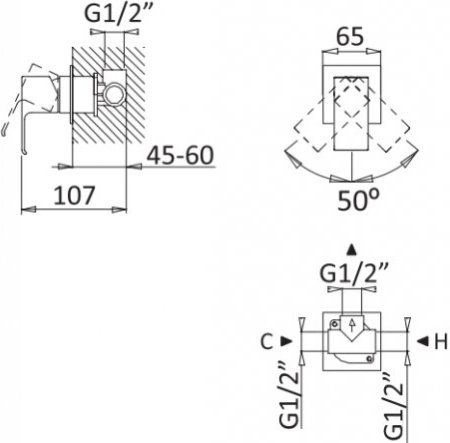 Смеситель Cezares Porta DIM NOP С ВНУТРЕННЕЙ ЧАСТЬЮ, для душа 