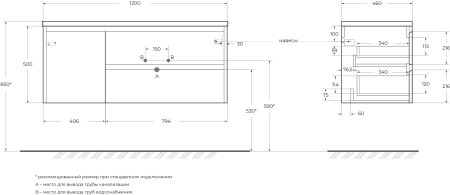 Тумба с раковиной BelBagno KRAFT-1200-2C-1A-SO-CG-R Cemento Grigio 