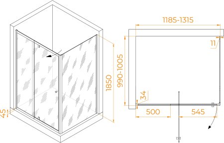 Душевой уголок RGW PA-44B (PA-02B + Z-050-1B) 1200x1000 