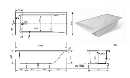Ванна из литьевого мрамора Эстет Дельта 190 190x90 
