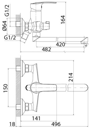 Смеситель для ванны IDDIS Ray с длинным изливом и керамическим дивертором (RAYSBL2i10WA) 