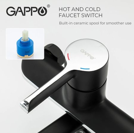 Смеситель для ванны Gappo G03-6 G2203-6 универсальный Черный матовый Хром 