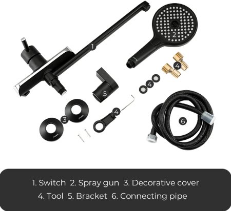 Смеситель для ванны Gappo G03-6 G2203-6 универсальный Черный матовый Хром 