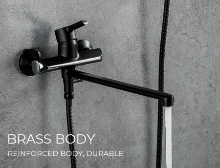 Смеситель для ванны Gappo G03-6 G2203-6 универсальный Черный матовый Хром 