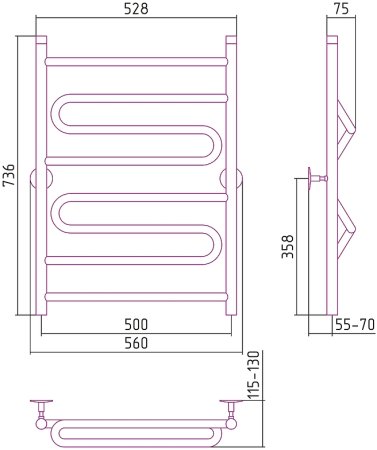 Водяной полотенцесушитель Сунержа Стилье Универсал-51 800х500 00651-8050 Хром 