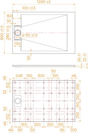Душевой поддон прямоугольный RGW TUS-B Черный  800x1200 