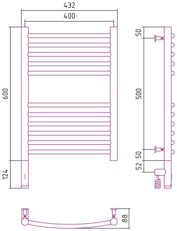 Полотенцесушитель электрический Сунержа Богема 3.0 60х40 L выгнутая 