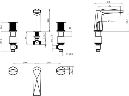 Смеситель для раковины Boheme Venturo 150-BG-TOUCH Черный матовый Золото 