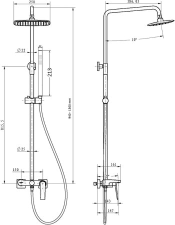 Душевая система Boheme Venturo 378-SGM Антрацит глянец 