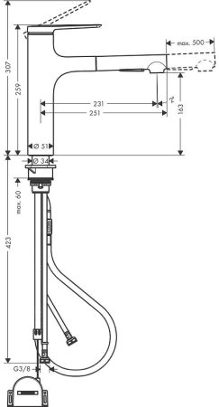 Смеситель для кухни Hansgrohe Zesis M33 160 74804800 Сталь 