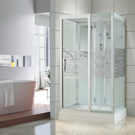 Душевая кабина Black&White Galaxy 5509120 с гидромассажем профиль Серебристый хром задняя стенка Белая 