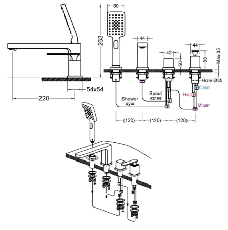 Смеситель для ванны на 4 отверстия Timo Torne 4330/00-16Y хром 