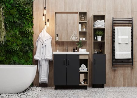 Тумба с раковиной Onika Тимбер 70.10 серый матовый/дуб сонома 