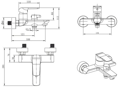 Смеситель для ванны Kaiser Glory 69022 Хром 