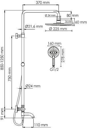 Душевая система WasserKRAFT A188.067.059.WM Thermo с термостатом Белый матовый 