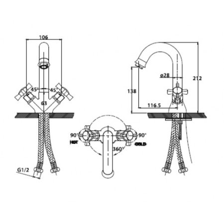Смеситель для раковины Kaiser Cross 41011 Хром 