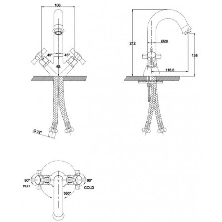 Смеситель для раковины Kaiser Cross 41011 Хром 
