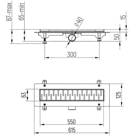 Душевой лоток Paini Medium 550 CH550MC с решеткой Черный матовый 