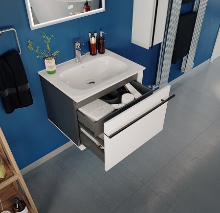 Тумба под раковину Roca Aneto 60 857429806 подвесная Белый глянец Черная матовая 