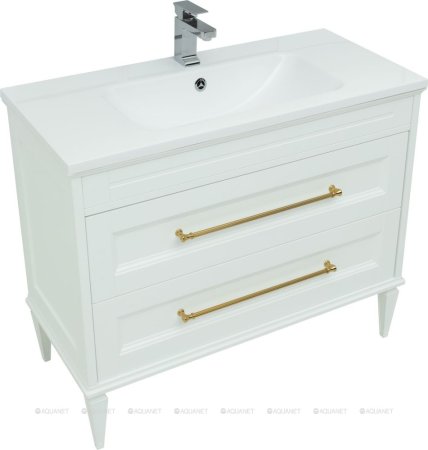 Тумба с раковиной Aquanet Бостон М 100 белый (ручки золото, раковина Бостон 100) 