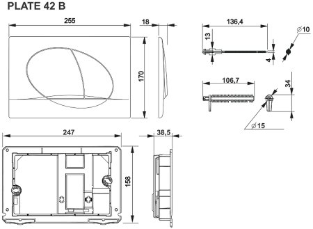 Клавиша смыва Roca Active 42B 8901140B6 Черная матовая 