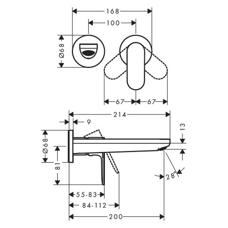 Смеситель Hansgrohe Rebris S 195 72528000 встраиваемый для раковины настенный с изливом, хром 