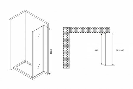 Душевая стенка Abber Schwarzer Diamant 90x195 S90 профиль Хром стекло прозрачное 