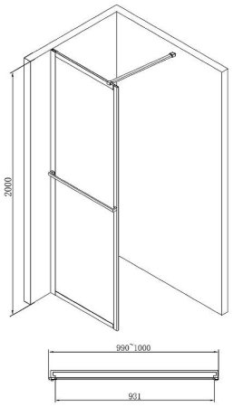 Душевая перегородка Abber AG60100B 100x200 профиль Черный стекло прозрачное 