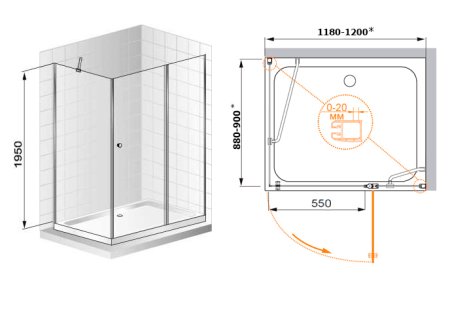 Душевой уголок Cezares Elena AH1 120/90 P Cr R 