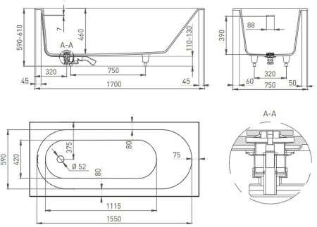 Ванна из искусственного камня Salini Ornella Kit 170х75 102421M Белая матовая 