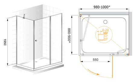 Душевой уголок Cezares Elena AH1 100/90 P Cr R 