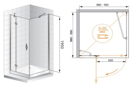 Душевой уголок Cezares Bergamo A1 90 C Cr L 