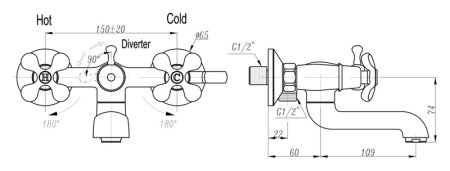 Смеситель Triton Рио 12004-F134 для ванны с душем 