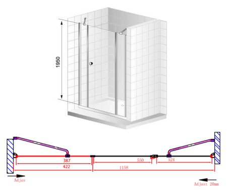 Душевая дверь в нишу Cezares Elena B13 40/60/60 P Cr R 