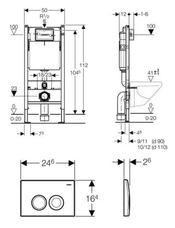 Система инсталляции для унитазов Geberit Duofix Delta Платтенбау 458.162.11.1 4 в 1 с кнопкой смыва 