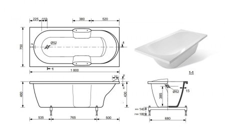 Ванна из литьевого мрамора Эстет Камелия 180 180x75 