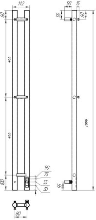 Полотенцесушитель электрический APEXTERMO Luna LN10111WM 1100x80 с крючками, белый матовый 