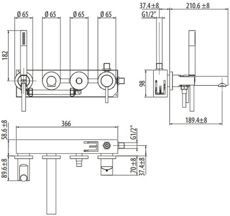 Смеситель для ванны Gattoni Circle One 9005/90NO Черный матовый 
