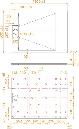 Душевой поддон прямоугольный RGW TUS-B Черный  900x1200 