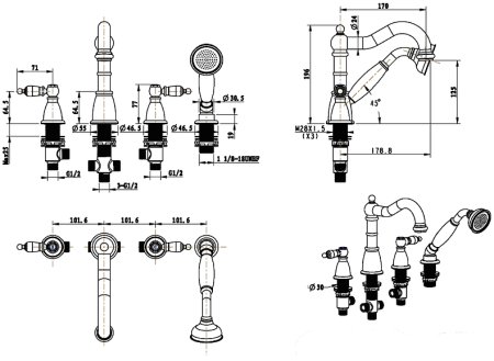 Смеситель на борт ванны Boheme Imperiale 392 Золото 