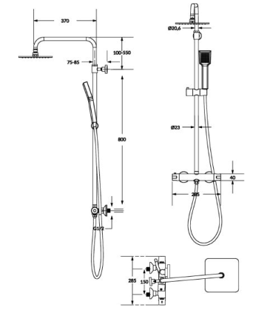 Душевая система Omnires Y 1244J с термостатом, черная 