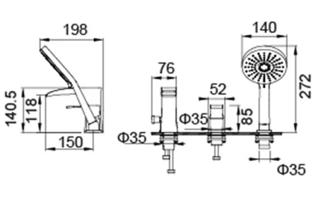 Смеситель для ванны на 3 отверстия Timo Lumi 4210/00Ychrome хром 