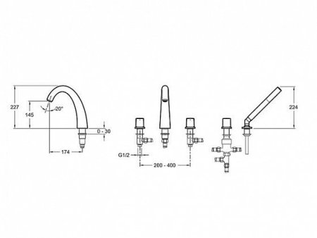 Смеситель для ванны на 5 отверстий Jacob Delafon Elevation E18876-CP 